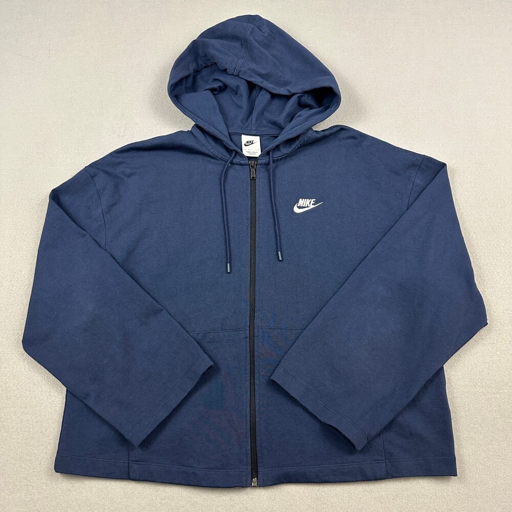 Nike Hoodie Women Large Navy Solid Full Zip Sweatshirt Essential Pockets L